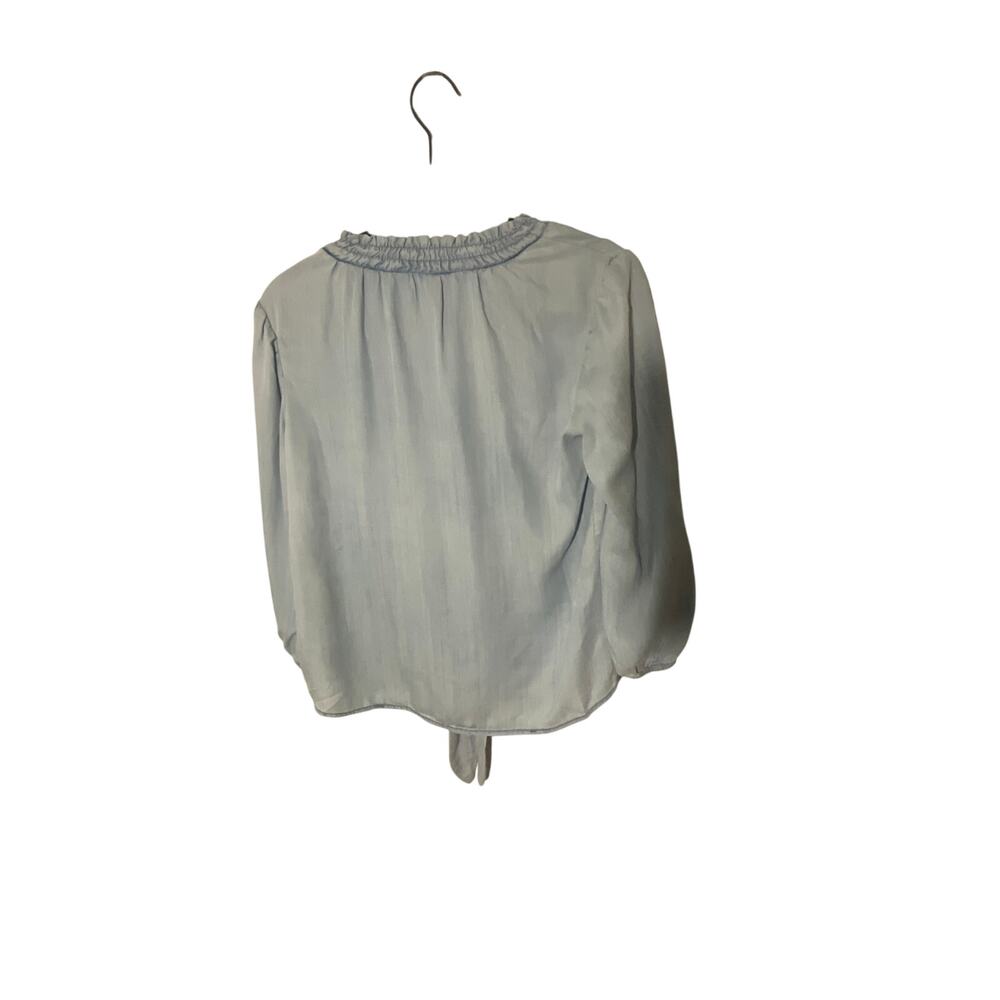 White House Black Market 3/4 Sleeve Silky Soft Denim Tie Front Preppy IndieTop - Picture 6 of 6